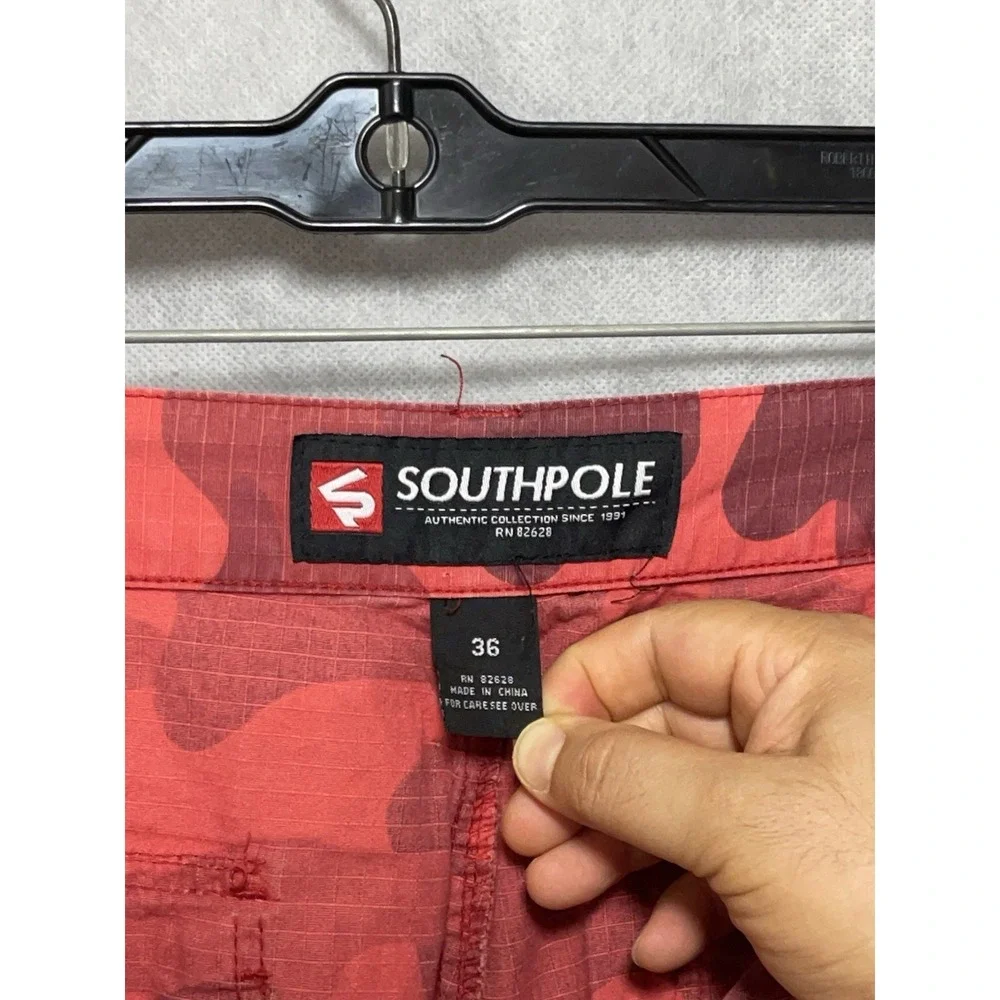 Southpole Shorts Men's 36 Red Camo Ripstop Cargo Red Label Utility Casual 12